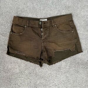 Free People Brown Distressed Jean Shorts